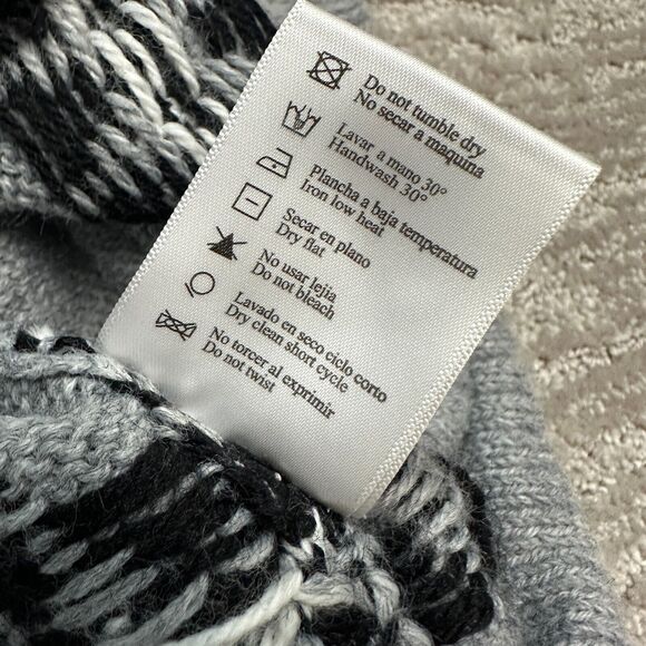 Inti Alpaca Sweater Women Large Gray Fair Isle Cardigan Pockets Alpaca Wool Peru - Picture 9 of 12